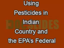 Using Pesticides in Indian Country and the EPA’s Federal