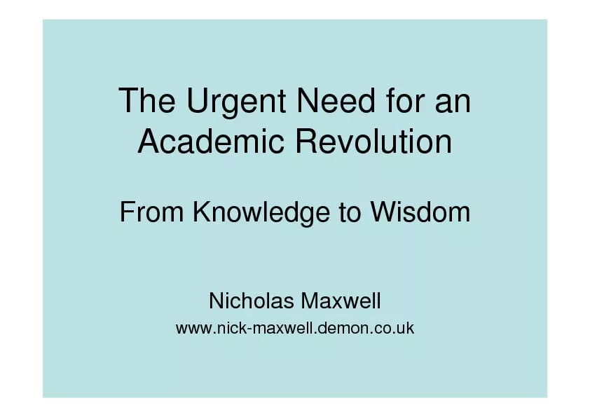 The Urgent Need for an Academic RevolutionFrom Knowledge to WisdomNich