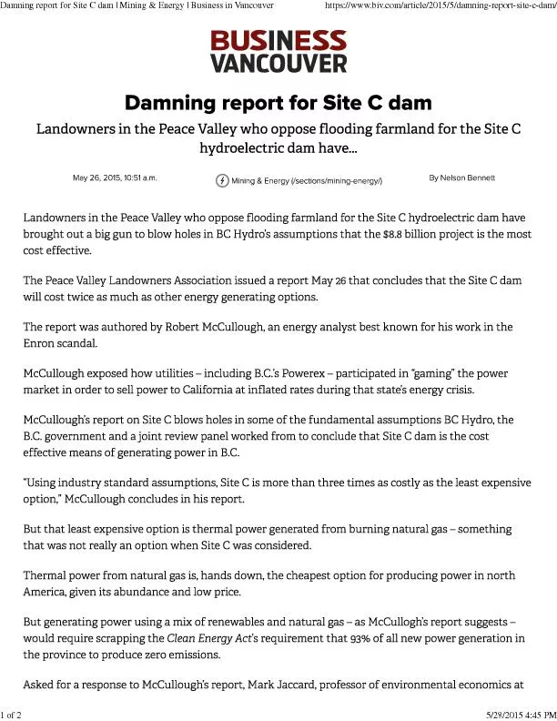 Damning report for Site C dam | Mining & Energy | Business in Vancouve