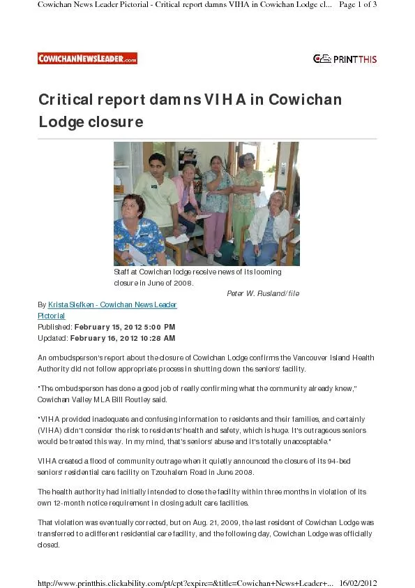 Critical report damns VIHA in Cowichan