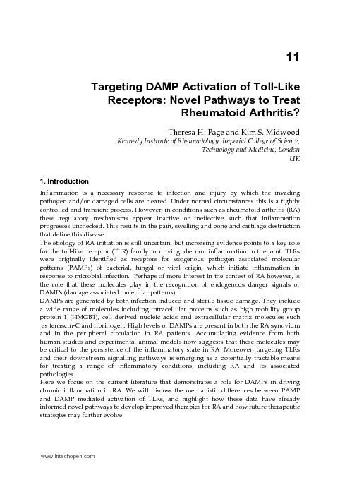 11 Targeting DAMP Activation of Toll-Like Receptors: Novel Pathways to