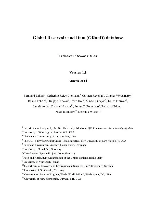 Technical documentation , Catherine Reidy Liermann, Carmen Revenga, Ch