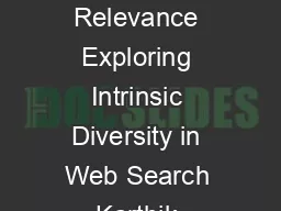 Toward WholeSession Relevance Exploring Intrinsic Diversity in Web Search Karthik Raman