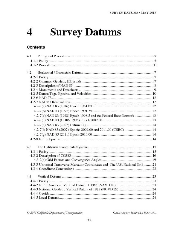 SURVEY DATUMS• MAY 2013