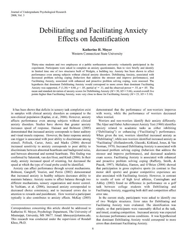 Journal of Undergraduate Psychological Research2008, Vol. 3