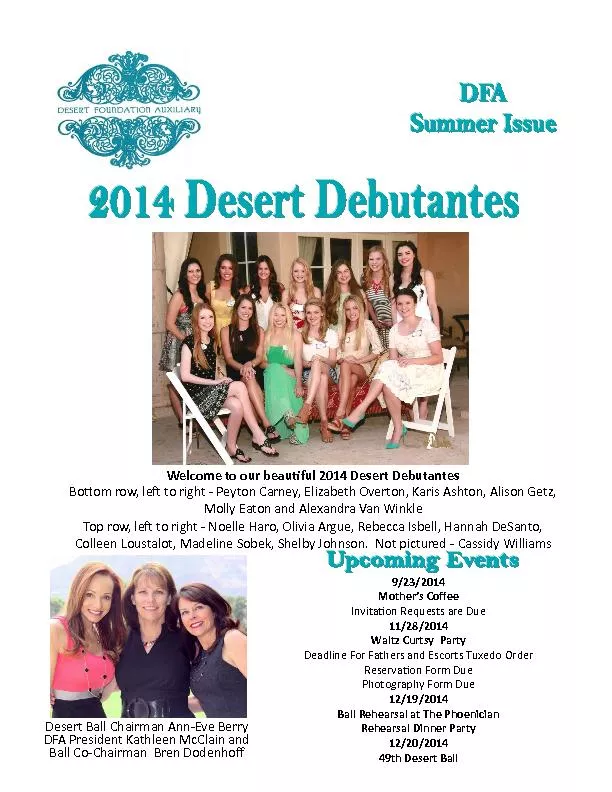 Welcome to our beau�ful 2014 Desert Debutantes