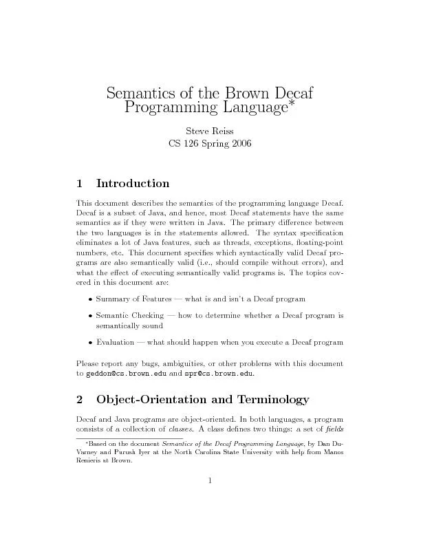 SemanticsoftheBrownDecafProgrammingLanguageSteveReissCS126Spring20061