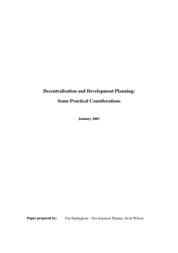 Decentralisation and Development Planning: