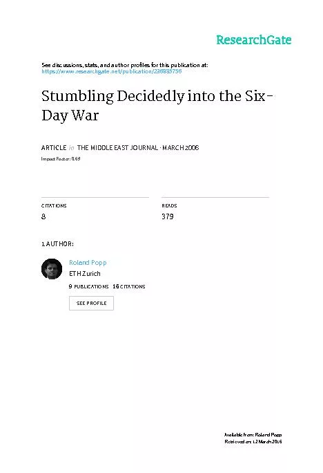 Stumbling Decidedly into the Six-Day War VOLUME 60, NO. 2, SPRING 2006