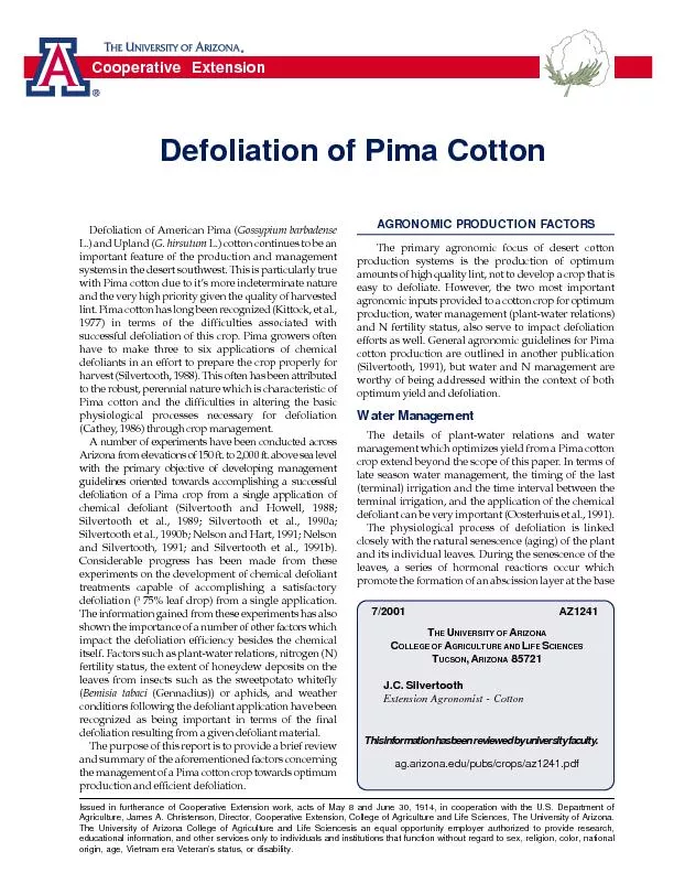 Defoliation of Pima Cotton