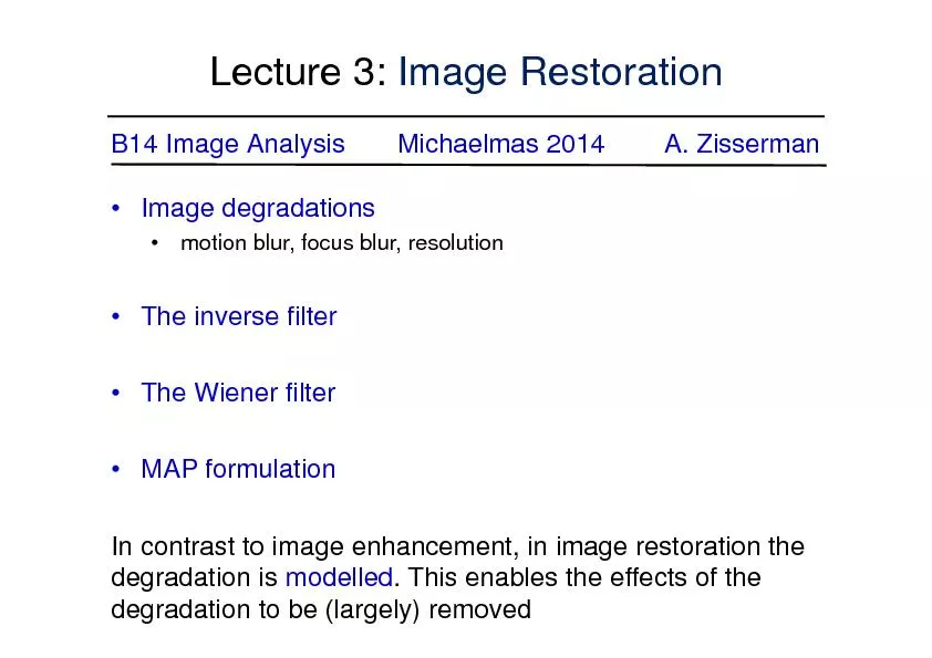 Lecture 3: Image Restoration