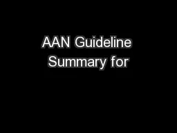 AAN Guideline Summary for