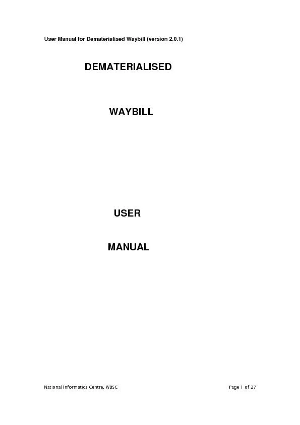 User Manual for Dematerialised Waybill (version 2.0.1)	\n