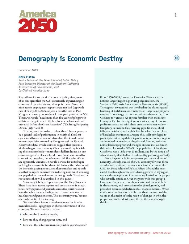 Demography is Economic Destiny – America 2050