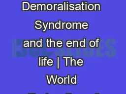 Demoralisation Syndrome and the end of life | The World Federation of