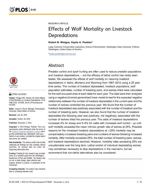 OPENACCESSWielgusRB,PeeblesKA(2014)EffectsofWolfMortalityonLivestockDe
