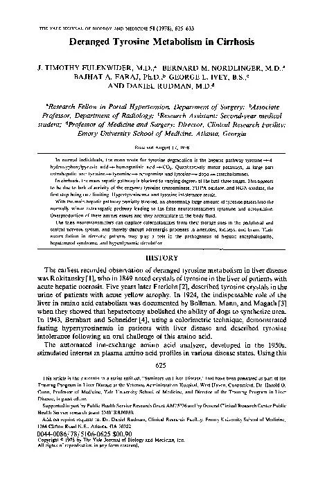 THEYALEJOURNALOFBIOLOGYANDMEDICINE51(1978),625-633DerangedTyrosineMeta