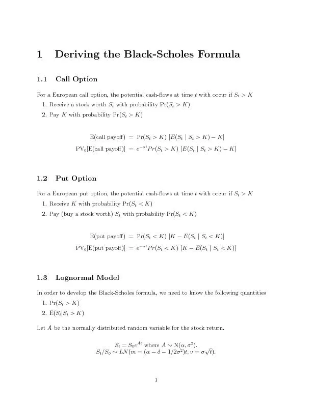 1DerivingtheBlack-ScholesFormula1.1CallOptionForaEuropeancalloption,th