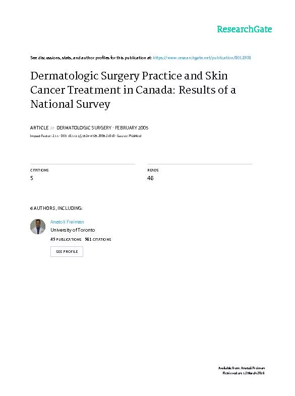 DermatologicSurgeryPracticeandSkinCancerTreatmentinCanada:ResultsofaNa