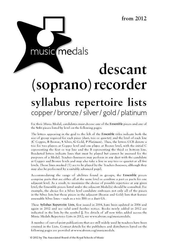(soprano) recordersyllabus repertoire listsbronzesilverplatinumFor the