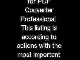 Keyboard Guide for PDF Converter Professional  This listing is according to actions with