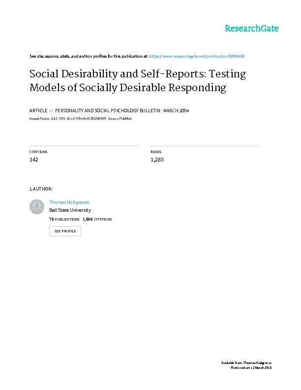 ARTICLEHoltgraves / SOCIAL DESIRABILITY AND SELF-REPORTS