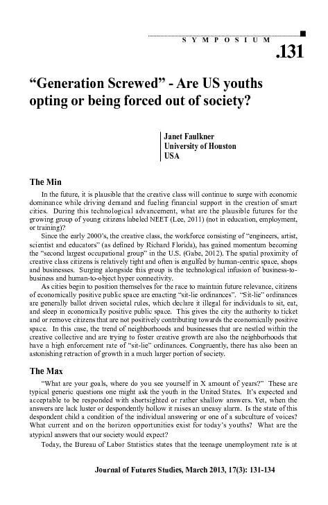 Journal of Futures Studies, March 2013, 17(3): 131-134USA