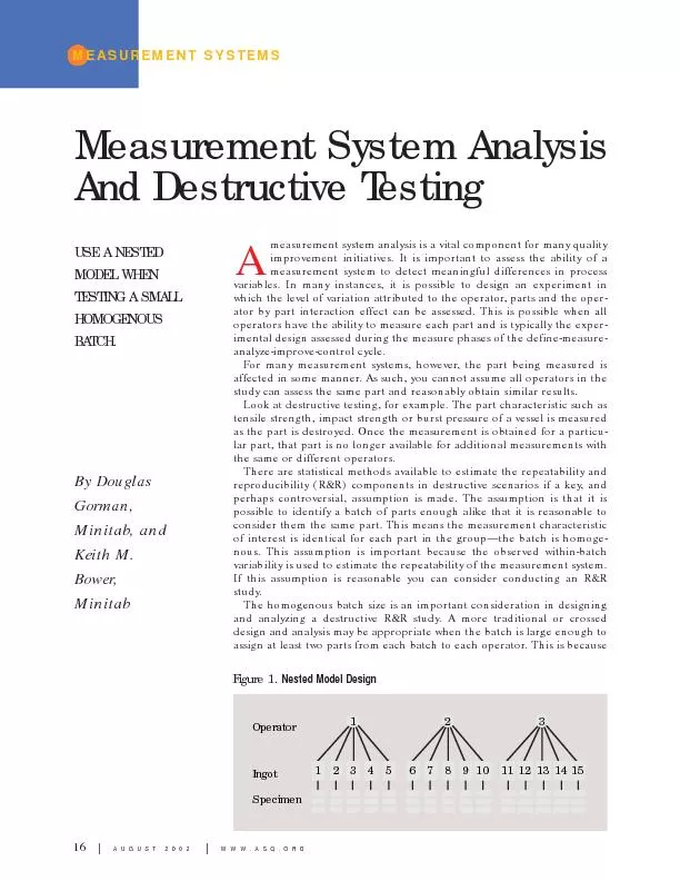 Measurement System AnalysisAnd Destructive Testing