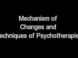 Mechanism of Changes and Techniques of Psychotherapies