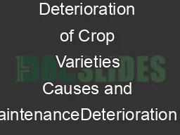 Deterioration of Crop Varieties Causes and MaintenanceDeterioration of
