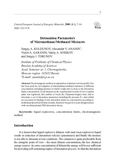 Detonation Parameters of Nitromethane/Methanol Mixtures