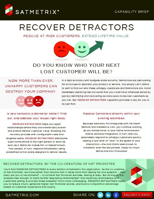 RECOVER DETRACTORS. BY THE CO-CREATORS OF NET PROMOTER.You’ll fin