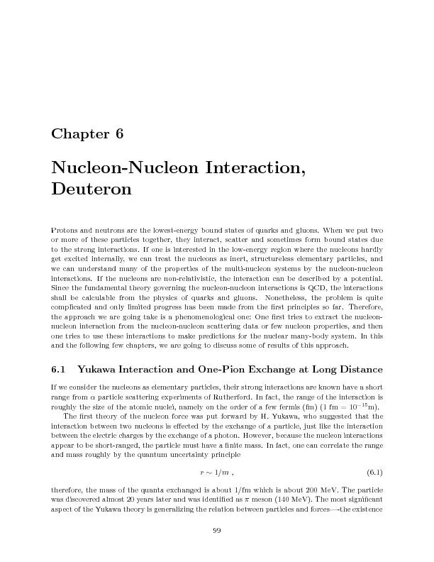Chapter6Nucleon-NucleonInteraction,DeuteronProtonsandneutronsarethelow