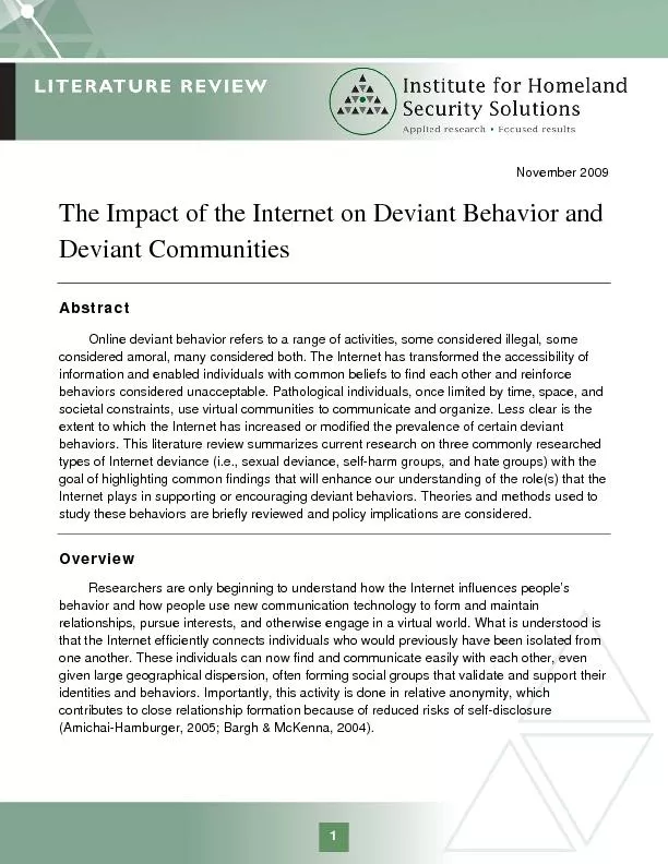 November 2009  The Impact of the Internet on Deviant Behavior and Devi