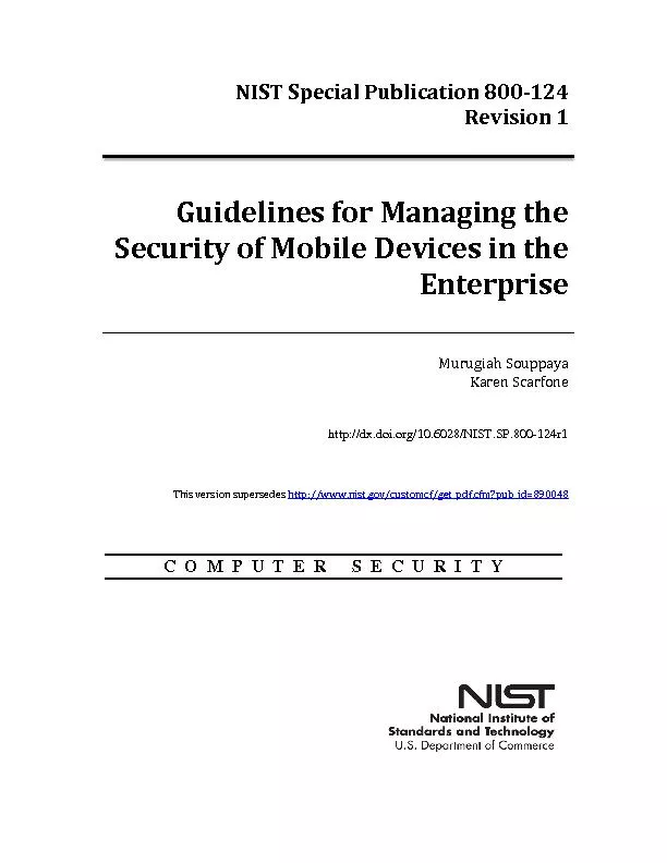 NIST Special Publication 800Revision 1Guidelines for Managing the Secu