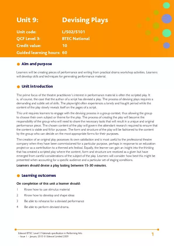 Edexcel BTEC Level 3 Nationals specification in Performing Arts
...