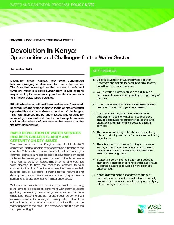 WATER AND SANITATION PROGRAM: