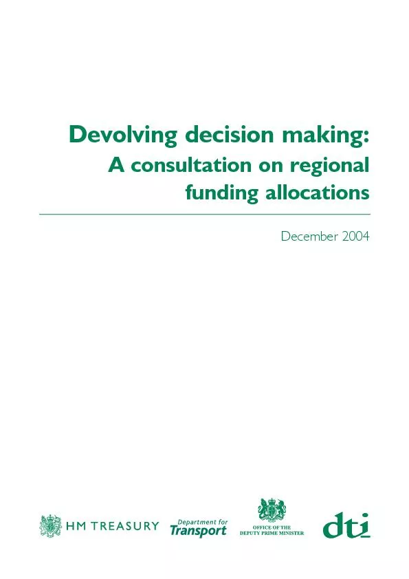 Devolving decision making:A consultation on regional funding allocatio