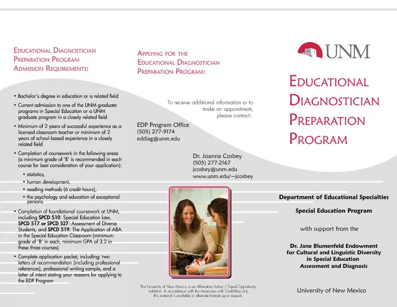 UNM's EDP Program provides advanced training in educational diagnosis.