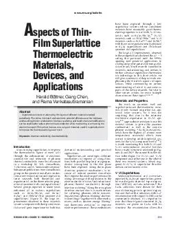 Introduction Ideas in using superlattices to improve the thermoelectric figure of merit