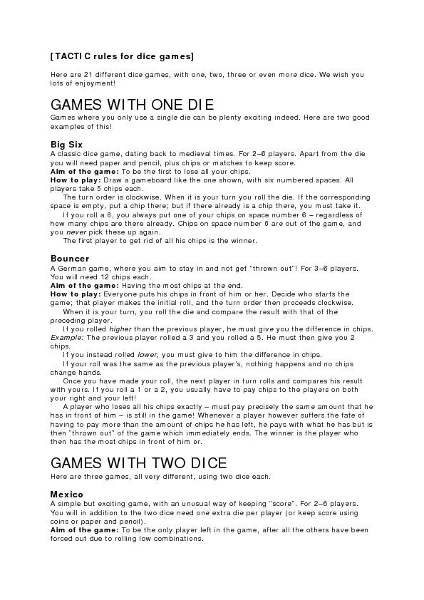 Here are 21 different dice games, with one, two, three or even more di