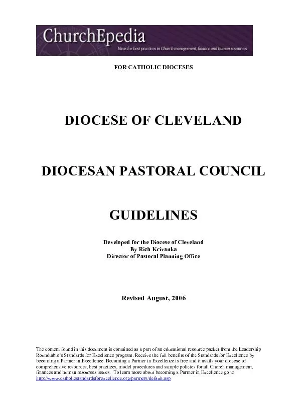 DIOCESAN PASTORAL COUNCIL      GUIDELINES  Developed for the Diocese o