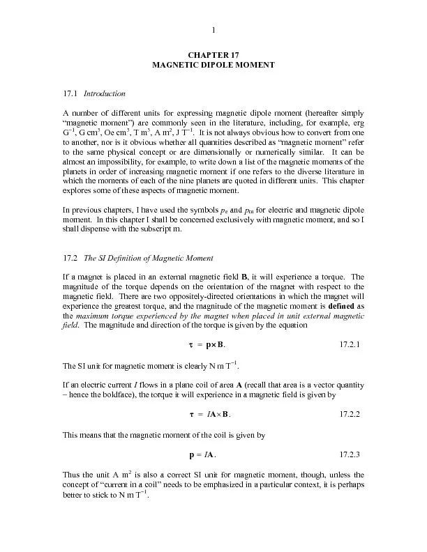 CHAPTER 17 MAGNETIC DIPOLE MOMENT A number of different units for expr