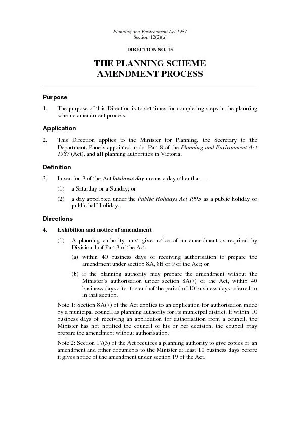 Planning and Environment Act 1987Section 12(2)(a)DIRECTIONNO. 15THE PL