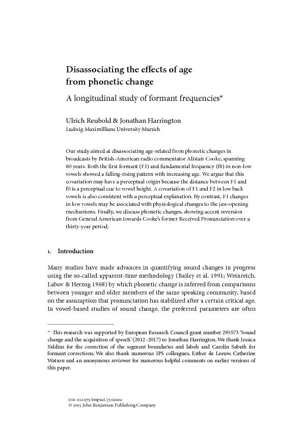 Disassociating the e!ects of age  from phonetic changeA longitudinal s
