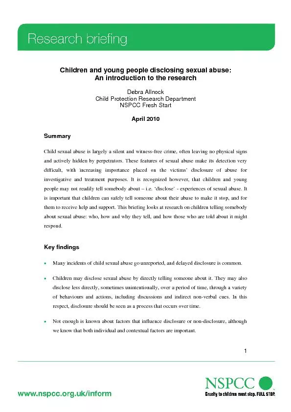 Children and young people Summary Child sexual abuse is largely a sile