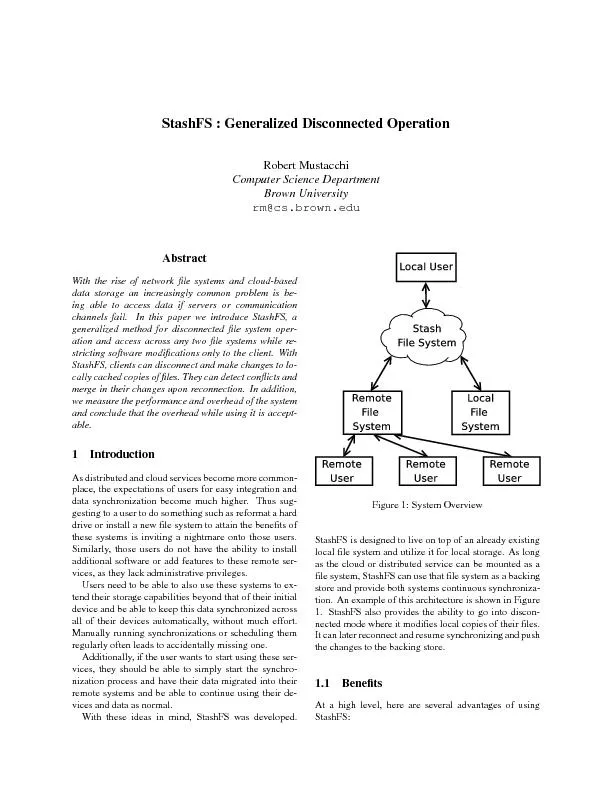 StashFS:GeneralizedDisconnectedOperationRobertMustacchiComputerScience