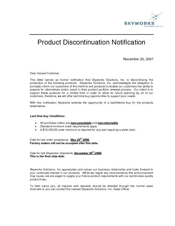 Product Discontinuation Notification