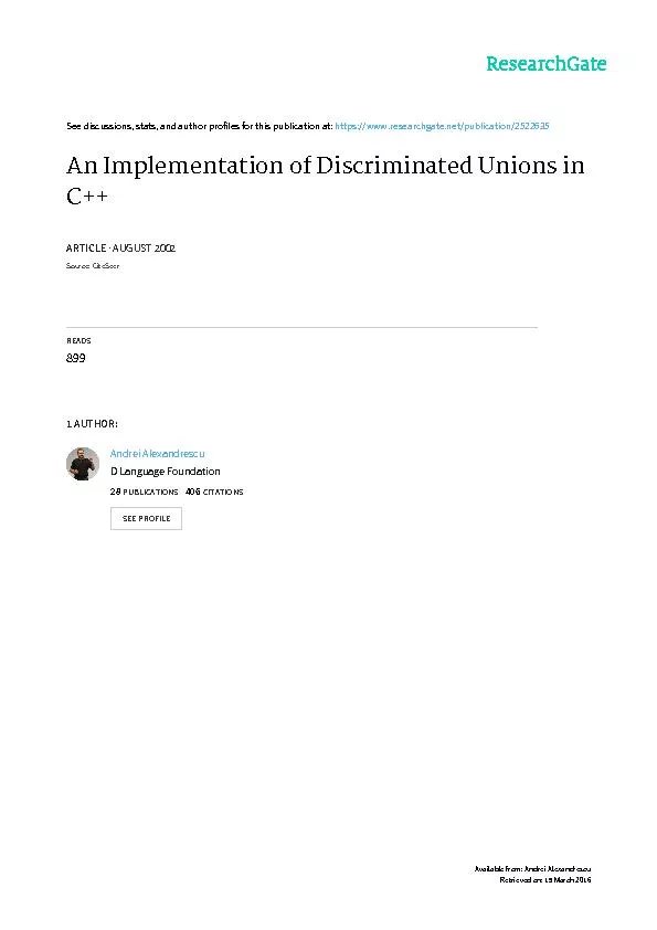 1An Implementation of Discriminated Unions in C++  Andrei Alexandrescu