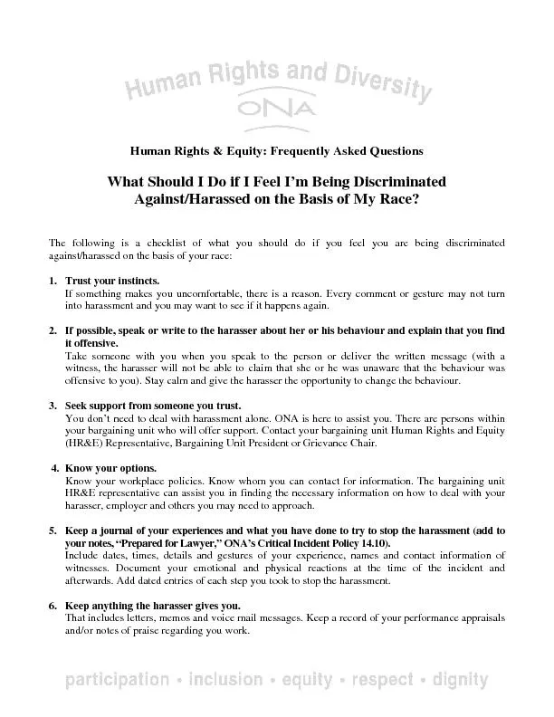 Human Rights & Equity: Frequently Asked Questions   What Should I Do i